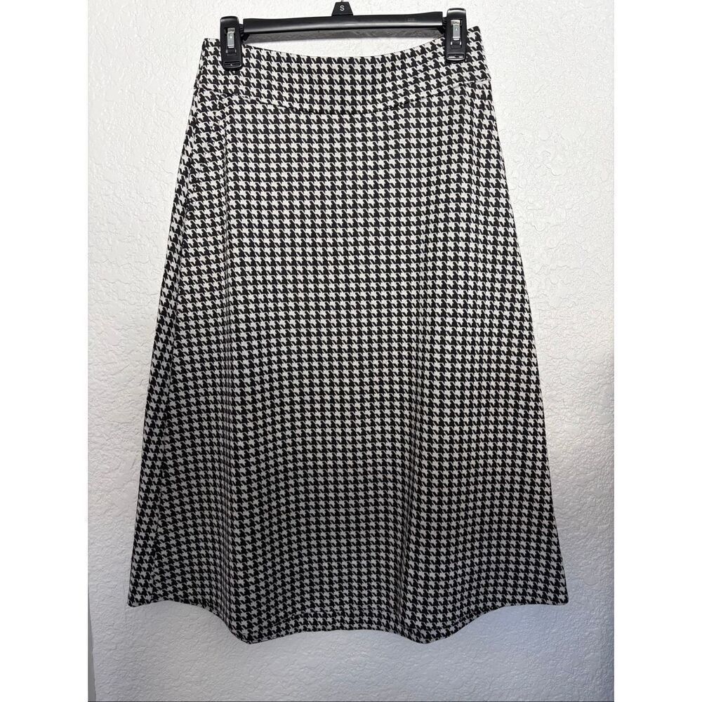 Cabi Houndstooth A-line Midi Skirt Black, White Size 4 - Picture 4 of 12